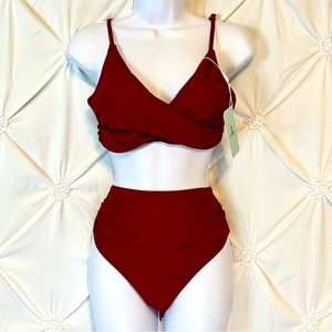 NWT Womens 2 Piece High Waist Swimsuit- medium